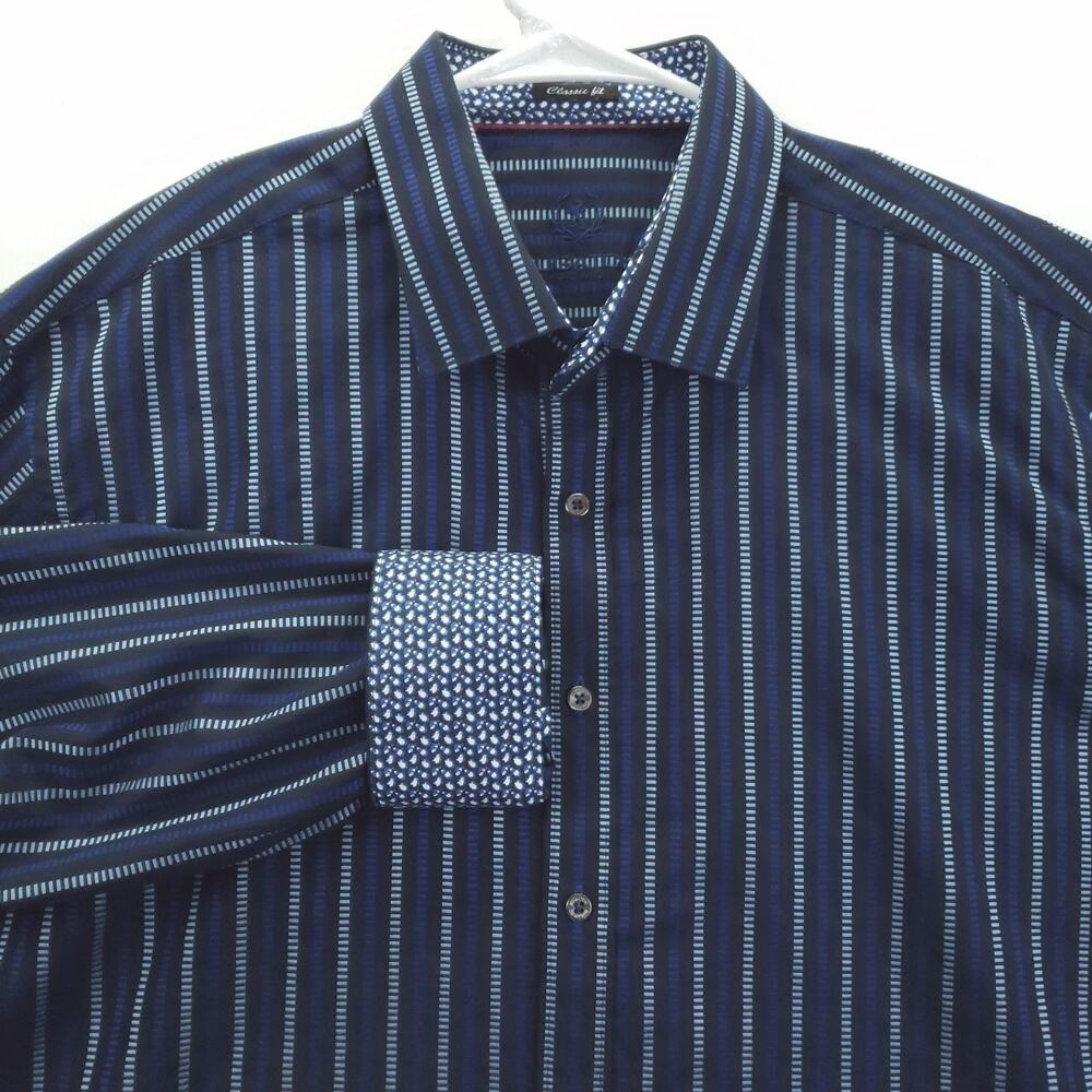 Bugatchi Uomo Shirt Mens XL Striped Classic Fit Long Sleeve Flip Cuffs